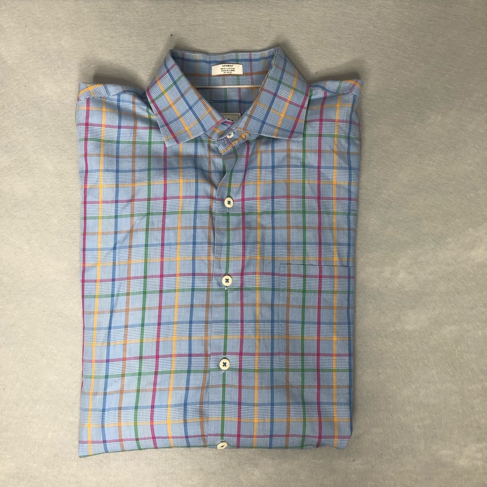 Men's Peter Millar Long Sleeve‎ Button Up Shirt Size M 100% Cotton Plaid